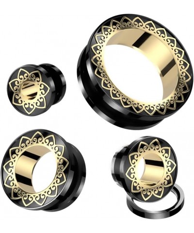 Black PVD 316L Stainless Steel Gold Filigree Rim Screw Fit Tunnel Plugs, Sold as a Pair 25mm (1") $10.12 Body Jewelry