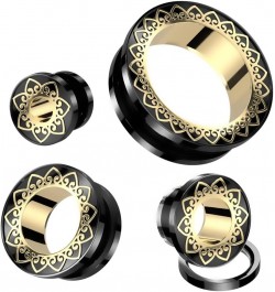 Black PVD 316L Stainless Steel Gold Filigree Rim Screw Fit Tunnel Plugs, Sold as a Pair 25mm (1") $10.12 Body Jewelry