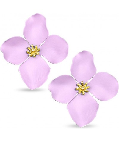 Flower Petal Statement Gold Center Stud Earrings with for Women Lavender $18.40 Earrings