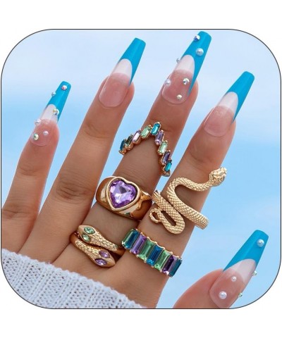 9-15PCS Knuckle Stacking Rings Set for Teen Girls Gifts Crystal Rhinestone Finger Statement Ring Sets Vintage Snake Knot Mid ...