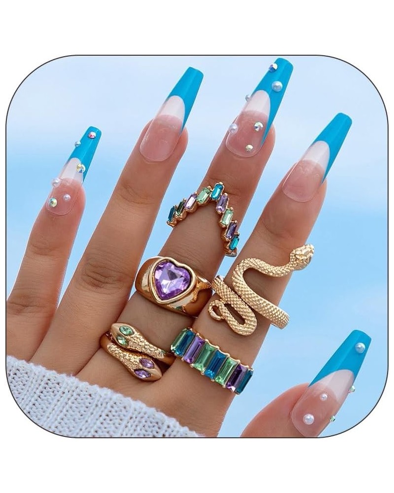 9-15PCS Knuckle Stacking Rings Set for Teen Girls Gifts Crystal Rhinestone Finger Statement Ring Sets Vintage Snake Knot Mid ...