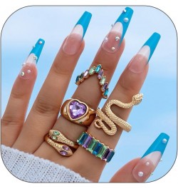 9-15PCS Knuckle Stacking Rings Set for Teen Girls Gifts Crystal Rhinestone Finger Statement Ring Sets Vintage Snake Knot Mid ...