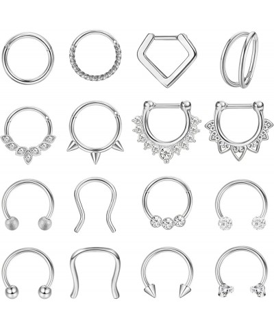 Hypoallergenic Septum Rings 16G 8mm Surgical Steel Clicker Nose Rings Hoops Set Small Lip Cartilage Helix Daith Piercing Jewe...