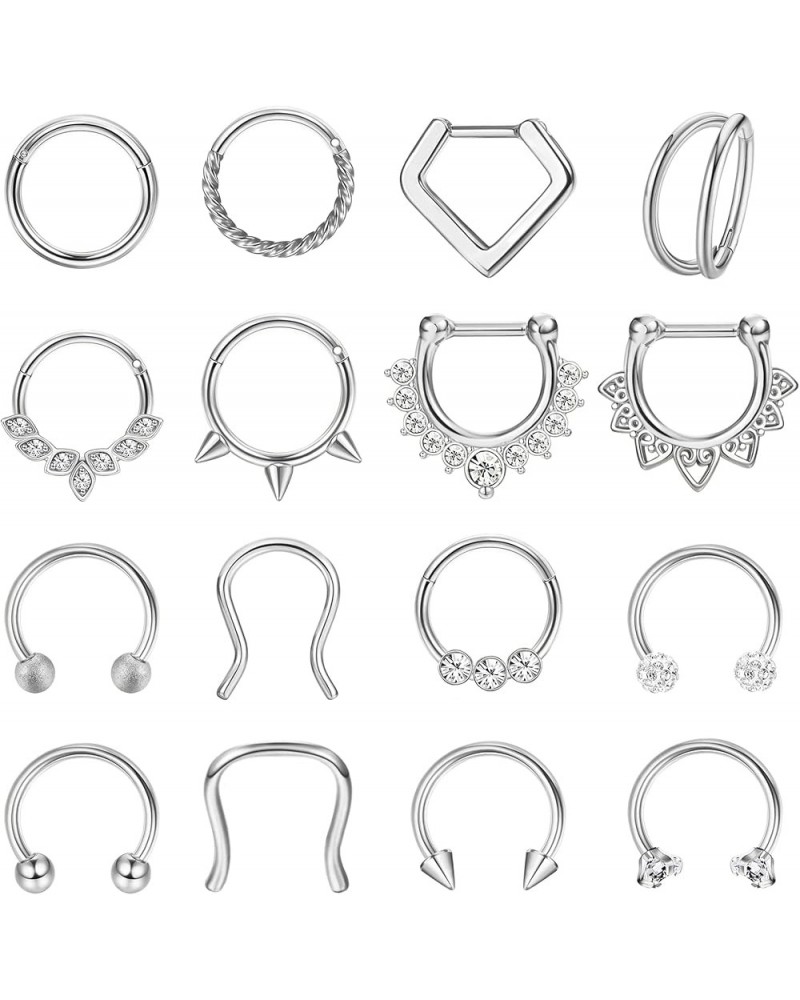 Hypoallergenic Septum Rings 16G 8mm Surgical Steel Clicker Nose Rings Hoops Set Small Lip Cartilage Helix Daith Piercing Jewe...