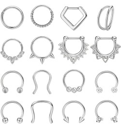 Hypoallergenic Septum Rings 16G 8mm Surgical Steel Clicker Nose Rings Hoops Set Small Lip Cartilage Helix Daith Piercing Jewe...