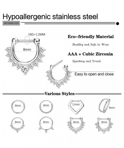 Hypoallergenic Septum Rings 16G 8mm Surgical Steel Clicker Nose Rings Hoops Set Small Lip Cartilage Helix Daith Piercing Jewe...