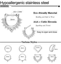 Hypoallergenic Septum Rings 16G 8mm Surgical Steel Clicker Nose Rings Hoops Set Small Lip Cartilage Helix Daith Piercing Jewe...