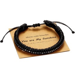 Morse Code Bracelets for Men, Gunmetal Beads on Black Leather Bracelets for Mens Gifts Inspirational Gifts for Him Best Frien...