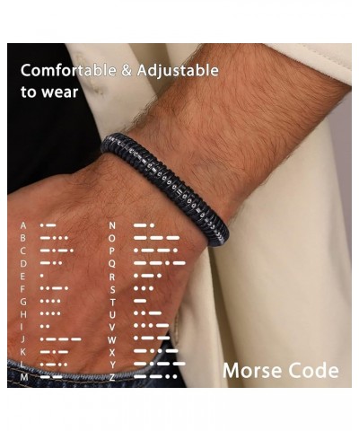 Morse Code Bracelets for Men, Gunmetal Beads on Black Leather Bracelets for Mens Gifts Inspirational Gifts for Him Best Frien...