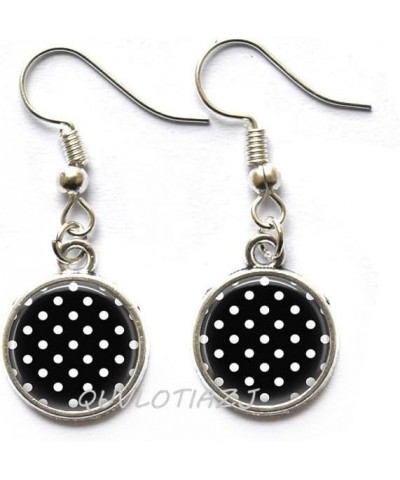 QUVLOTIAZJ Polka Dot Earrings Black and White Polka Dot Jewelry Art Stud Earrings,Glass Dome Stud Earrings,Photo Stud Earring...