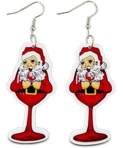 Christmas Earrings Cute Funny Santa Claus Cup Wine Glass Dangle Earrings Acrylic Red For Women Girls Xmas New Year Holiday Je...