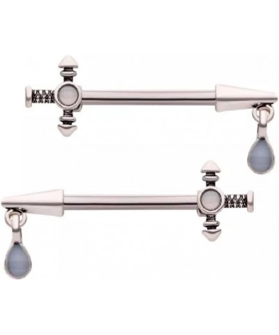 14GA 316L Stainless Steel Dagger with Blue Opal Teardrop Dangling Charm Nipple Barbells, Sold as a Pair $9.25 Body Jewelry