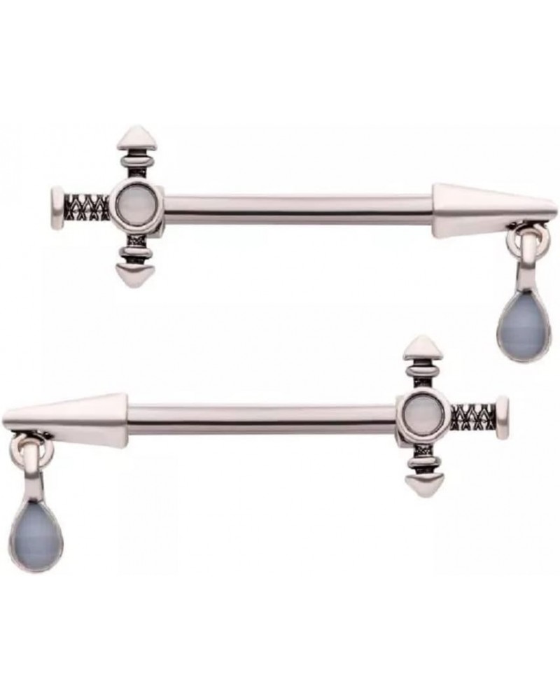 14GA 316L Stainless Steel Dagger with Blue Opal Teardrop Dangling Charm Nipple Barbells, Sold as a Pair $9.25 Body Jewelry