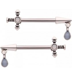 14GA 316L Stainless Steel Dagger with Blue Opal Teardrop Dangling Charm Nipple Barbells, Sold as a Pair $9.25 Body Jewelry