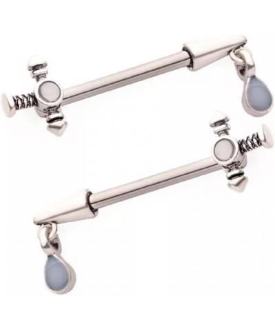 14GA 316L Stainless Steel Dagger with Blue Opal Teardrop Dangling Charm Nipple Barbells, Sold as a Pair $9.25 Body Jewelry