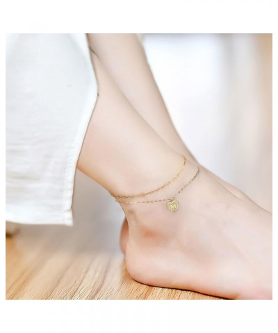 Womens Heart Anklet, Anklet Sterling Silver with Letter Gold Adjustable Foot Jewelry Gifts for Friend Letter Z $14.30 Anklets