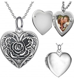 .925 Sterling Silver Color Photo Personalized Custom Cameo Rose Flower Heart Locket Pendant Charm Dangle Jewelry Necklace Hol...