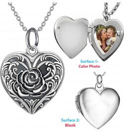 .925 Sterling Silver Color Photo Personalized Custom Cameo Rose Flower Heart Locket Pendant Charm Dangle Jewelry Necklace Hol...