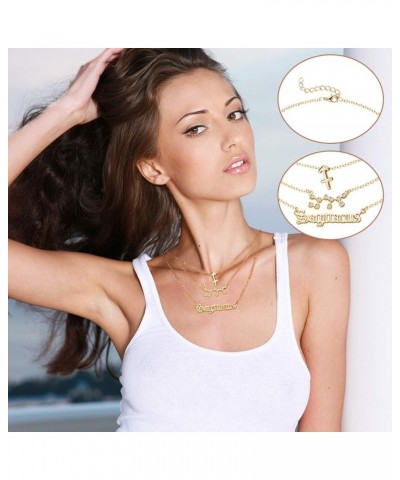 3Pcs Constellation Zodiac Layer Necklaces for Women Girls, Retro 14K Gold Plated 12 Constellation Pendant Necklace Exquisite ...