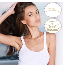 3Pcs Constellation Zodiac Layer Necklaces for Women Girls, Retro 14K Gold Plated 12 Constellation Pendant Necklace Exquisite ...