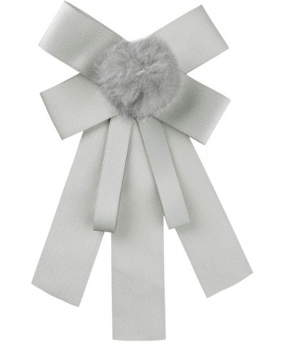 Women's Pre-tied Bowknot Pin Solid Color Neckties Elegant Faux Fur Ball Bow Tie Grey $11.79 Brooches & Pins