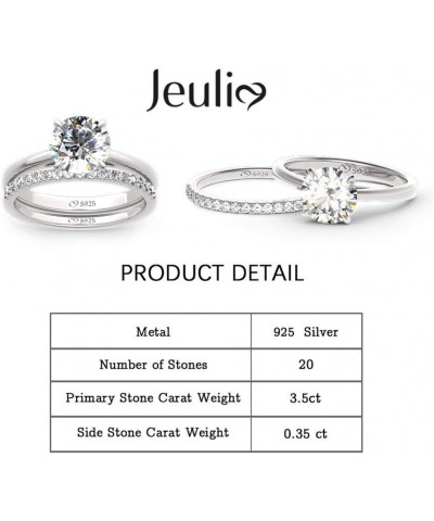 3.5ct Sterling Silver Wedding Ring Bridal Sets Classic Round Cut Anniversary Promise Jewelry with 0.35 ct Side Stone Brillian...