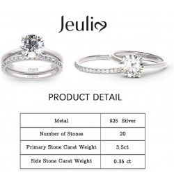 3.5ct Sterling Silver Wedding Ring Bridal Sets Classic Round Cut Anniversary Promise Jewelry with 0.35 ct Side Stone Brillian...