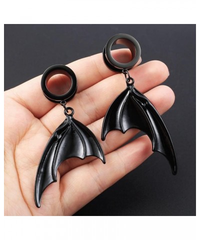 2 PCS 6mm-25mm (2G-1") Black Moon Stone Dangle Ear Gauges Hypoallergenic Stainless Steel Ear Dangle Hanger Plugs Tunnels Body...