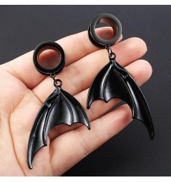 2 PCS 6mm-25mm (2G-1") Black Moon Stone Dangle Ear Gauges Hypoallergenic Stainless Steel Ear Dangle Hanger Plugs Tunnels Body...