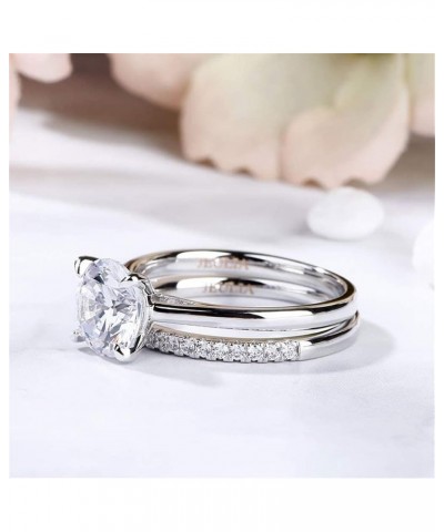 3.5ct Sterling Silver Wedding Ring Bridal Sets Classic Round Cut Anniversary Promise Jewelry with 0.35 ct Side Stone Brillian...