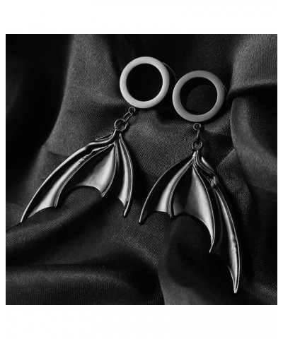 2 PCS 6mm-25mm (2G-1") Black Moon Stone Dangle Ear Gauges Hypoallergenic Stainless Steel Ear Dangle Hanger Plugs Tunnels Body...