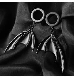 2 PCS 6mm-25mm (2G-1") Black Moon Stone Dangle Ear Gauges Hypoallergenic Stainless Steel Ear Dangle Hanger Plugs Tunnels Body...