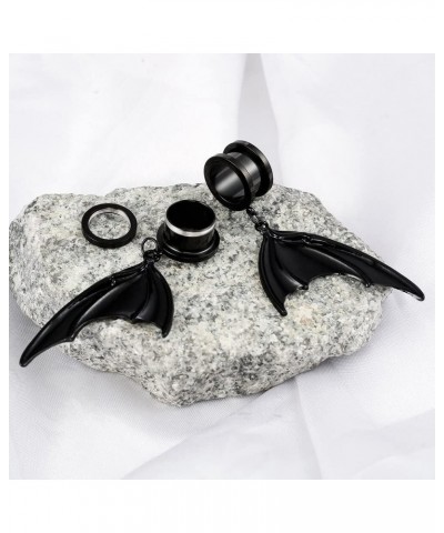 2 PCS 6mm-25mm (2G-1") Black Moon Stone Dangle Ear Gauges Hypoallergenic Stainless Steel Ear Dangle Hanger Plugs Tunnels Body...