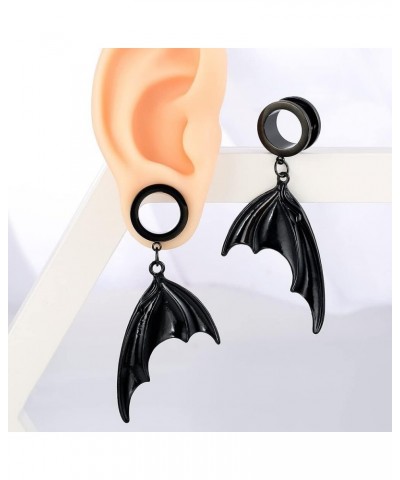 2 PCS 6mm-25mm (2G-1") Black Moon Stone Dangle Ear Gauges Hypoallergenic Stainless Steel Ear Dangle Hanger Plugs Tunnels Body...