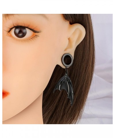 2 PCS 6mm-25mm (2G-1") Black Moon Stone Dangle Ear Gauges Hypoallergenic Stainless Steel Ear Dangle Hanger Plugs Tunnels Body...