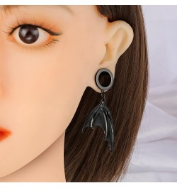 2 PCS 6mm-25mm (2G-1") Black Moon Stone Dangle Ear Gauges Hypoallergenic Stainless Steel Ear Dangle Hanger Plugs Tunnels Body...