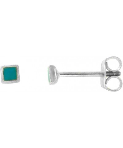 Tiny Sterling Silver Inlaid Stone Square Stud Earrings Cartilage Nose Studs, 1/8 inch (3mm) wide Turquoise $11.89 Earrings