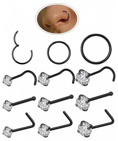 12 Pcs 20G Hypoallergenic 316L Surgical Stainless Steel Nose Rings Hoops Gold Silver Nose Piercings Jewelry L Shape Nose Ring...