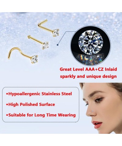 12 Pcs 20G Hypoallergenic 316L Surgical Stainless Steel Nose Rings Hoops Gold Silver Nose Piercings Jewelry L Shape Nose Ring...