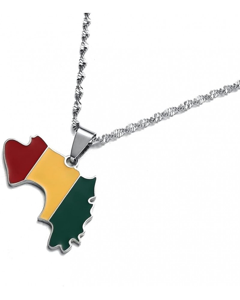 Stainless Steel Guinea Map Flag Pendant Necklaces for Women Men Jewelry Map Of Guinea Necklaces Guinee silver $7.00 Necklaces