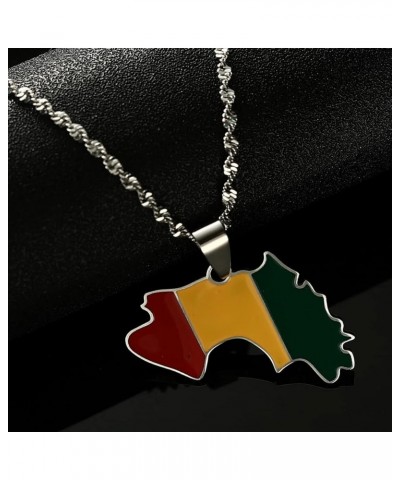 Stainless Steel Guinea Map Flag Pendant Necklaces for Women Men Jewelry Map Of Guinea Necklaces Guinee silver $7.00 Necklaces