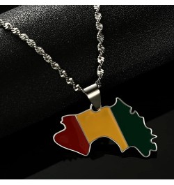 Stainless Steel Guinea Map Flag Pendant Necklaces for Women Men Jewelry Map Of Guinea Necklaces Guinee silver $7.00 Necklaces