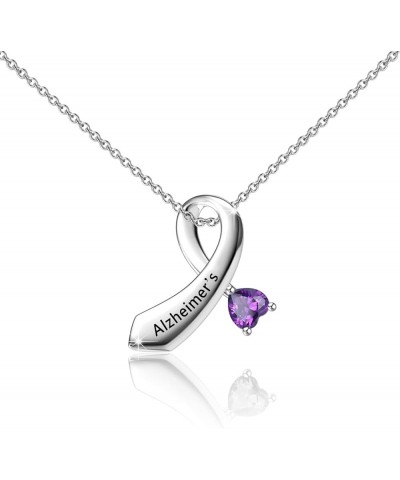 Alzheimer's Ribbon Necklace Purple Ribbon Jewelry Alzheimer's Awareness Ribbon Jewelry Alzheimer's Ribbon N $8.41 Necklaces