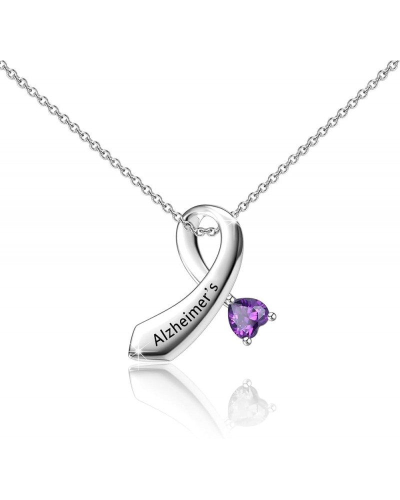 Alzheimer's Ribbon Necklace Purple Ribbon Jewelry Alzheimer's Awareness Ribbon Jewelry Alzheimer's Ribbon N $8.41 Necklaces