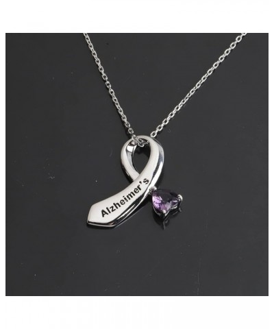 Alzheimer's Ribbon Necklace Purple Ribbon Jewelry Alzheimer's Awareness Ribbon Jewelry Alzheimer's Ribbon N $8.41 Necklaces