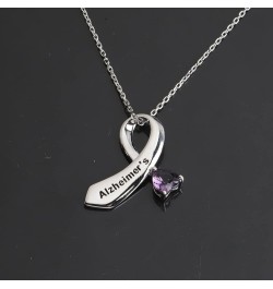 Alzheimer's Ribbon Necklace Purple Ribbon Jewelry Alzheimer's Awareness Ribbon Jewelry Alzheimer's Ribbon N $8.41 Necklaces