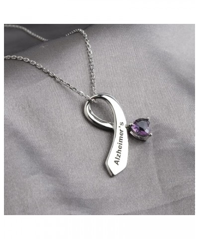 Alzheimer's Ribbon Necklace Purple Ribbon Jewelry Alzheimer's Awareness Ribbon Jewelry Alzheimer's Ribbon N $8.41 Necklaces