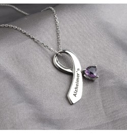 Alzheimer's Ribbon Necklace Purple Ribbon Jewelry Alzheimer's Awareness Ribbon Jewelry Alzheimer's Ribbon N $8.41 Necklaces