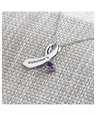 Alzheimer's Ribbon Necklace Purple Ribbon Jewelry Alzheimer's Awareness Ribbon Jewelry Alzheimer's Ribbon N $8.41 Necklaces