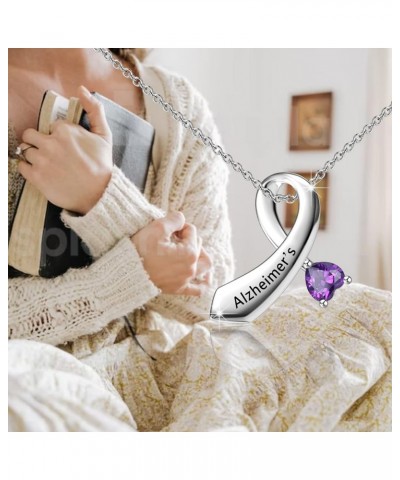 Alzheimer's Ribbon Necklace Purple Ribbon Jewelry Alzheimer's Awareness Ribbon Jewelry Alzheimer's Ribbon N $8.41 Necklaces